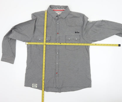 Lee Cooper Men's Grey Check Snap Western Shirt Size L Long Sleeve