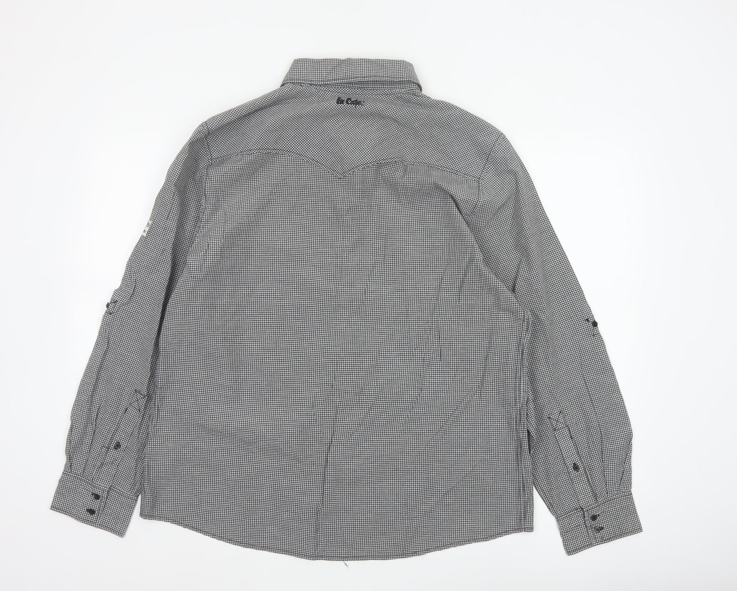 Lee Cooper Men's Grey Check Snap Western Shirt Size L Long Sleeve