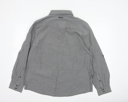 Lee Cooper Men's Grey Check Snap Western Shirt Size L Long Sleeve
