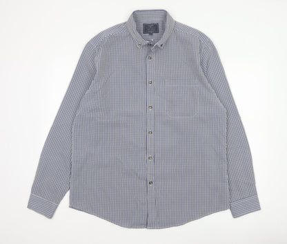 Atlantic Bay Men's Blue Check Button Down Shirt L Long Sleeve Polyester