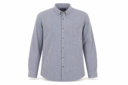 Front view of Atlantic Bay Men's Blue Check Button Down Shirt L Long Sleeve Polyester