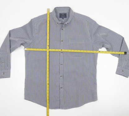 Atlantic Bay Men's Blue Check Button Down Shirt L Long Sleeve Polyester