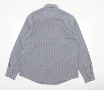 Atlantic Bay Men's Blue Check Button Down Shirt L Long Sleeve Polyester