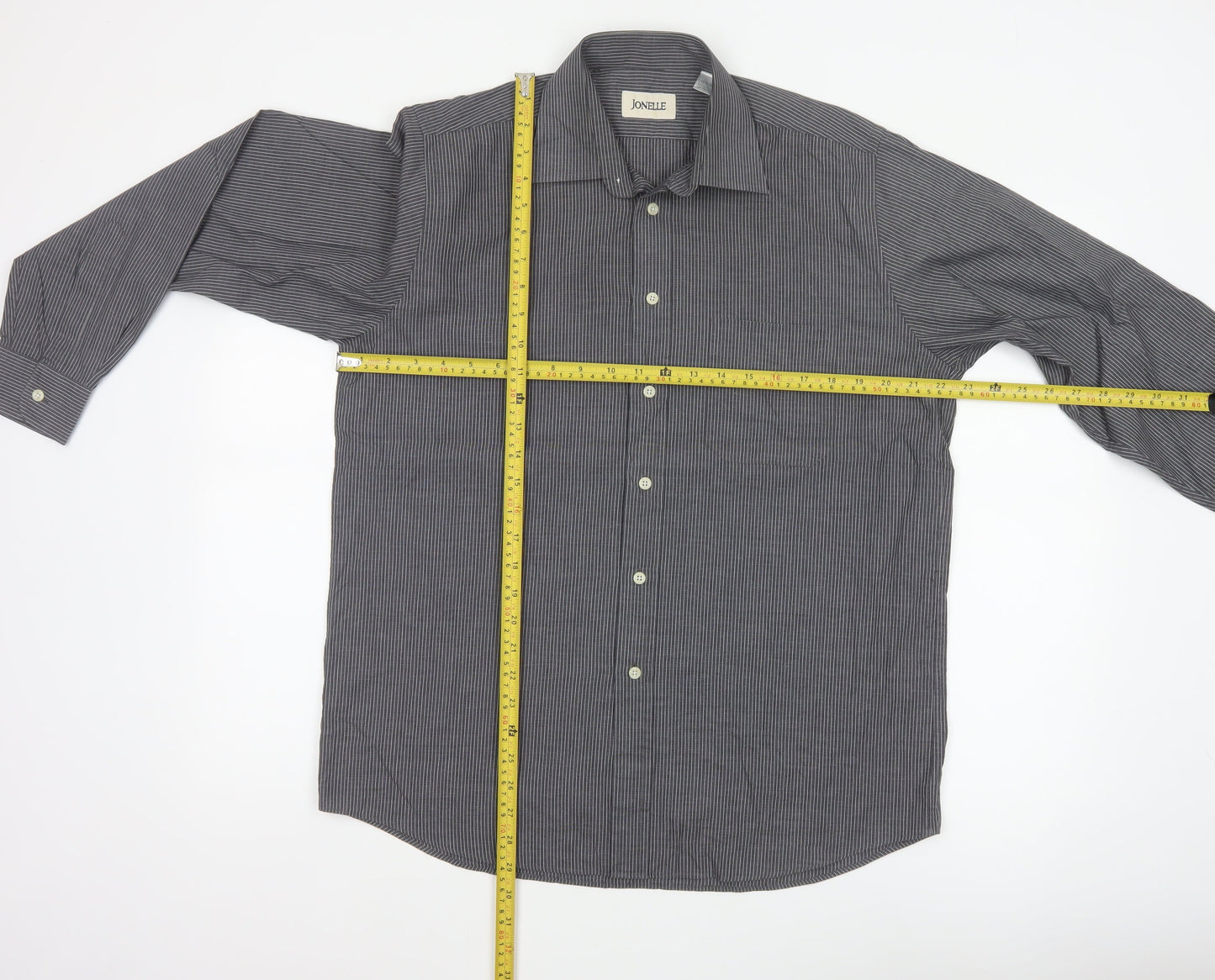 Jonelle Men’s Grey Pinstripe 15.5 Long Sleeve Button-Up Shirt