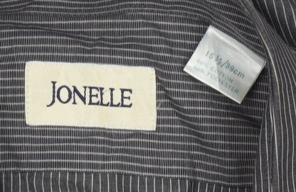 Jonelle Men’s Grey Pinstripe 15.5 Long Sleeve Button-Up Shirt