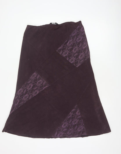 BM Women’s Purple Size 14 Midi A-Line Floral Lace Panel Skirt