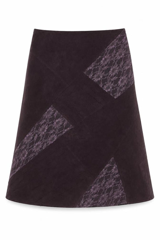 BM Women’s Purple Size 14 Midi A-Line Floral Lace Panel Skirt