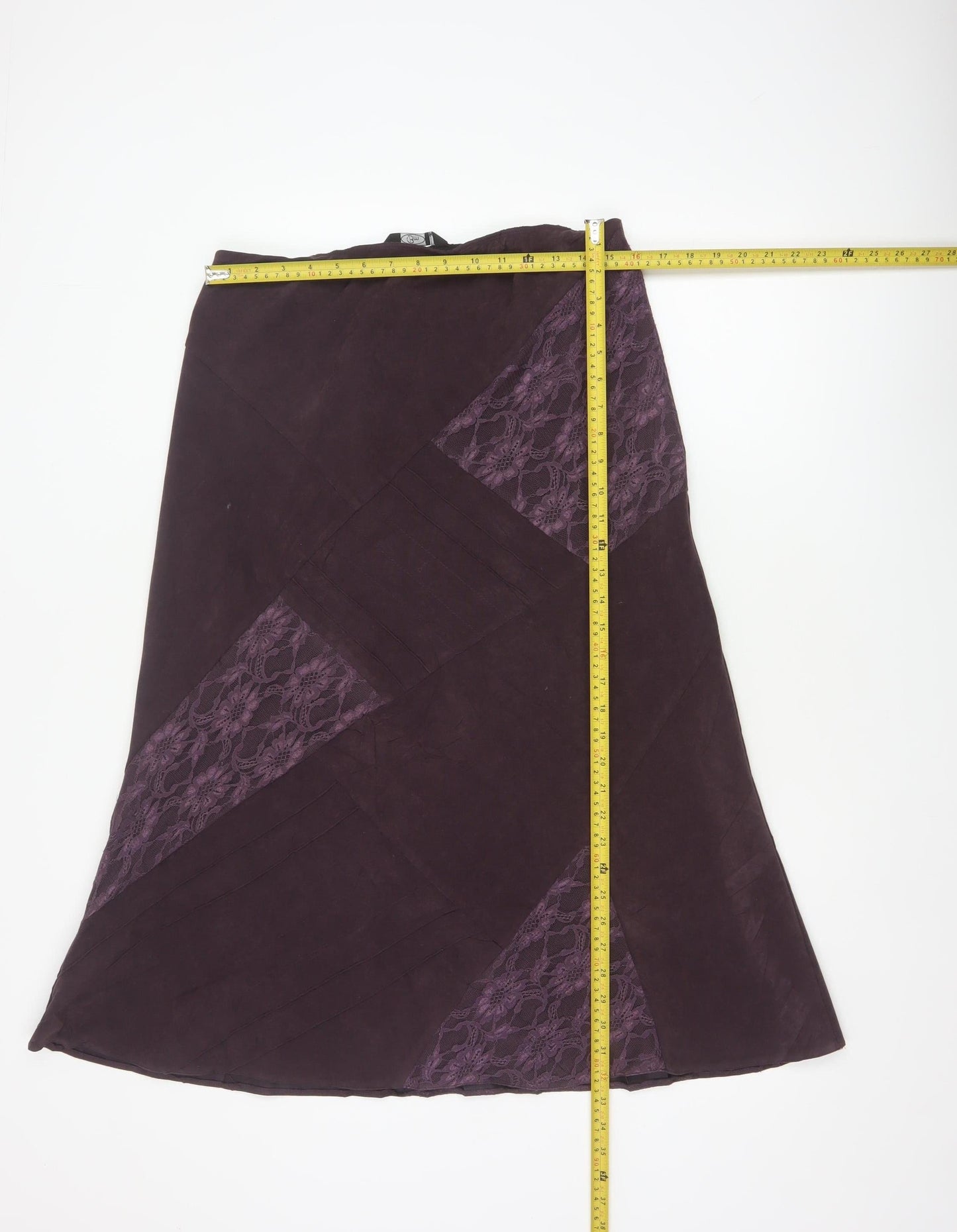 BM Women’s Purple Size 14 Midi A-Line Floral Lace Panel Skirt