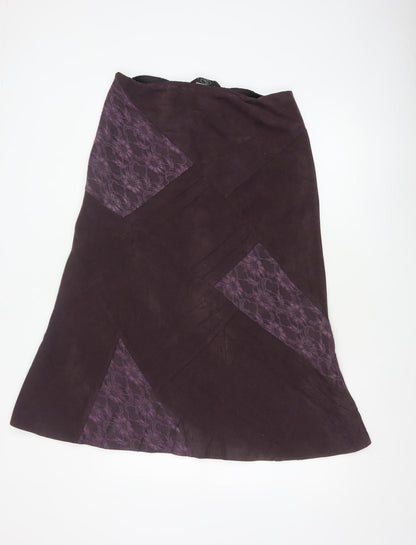 BM Women’s Purple Size 14 Midi A-Line Floral Lace Panel Skirt