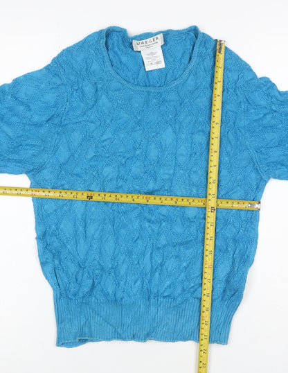 Jaeger Women’s Blue Silk Cotton Cable Knit Short Sleeve Jumper M
