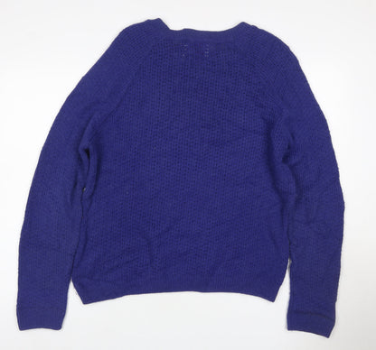 Topman Men Blue M Open-Knit Crew Neck Mohair Blend Jumper