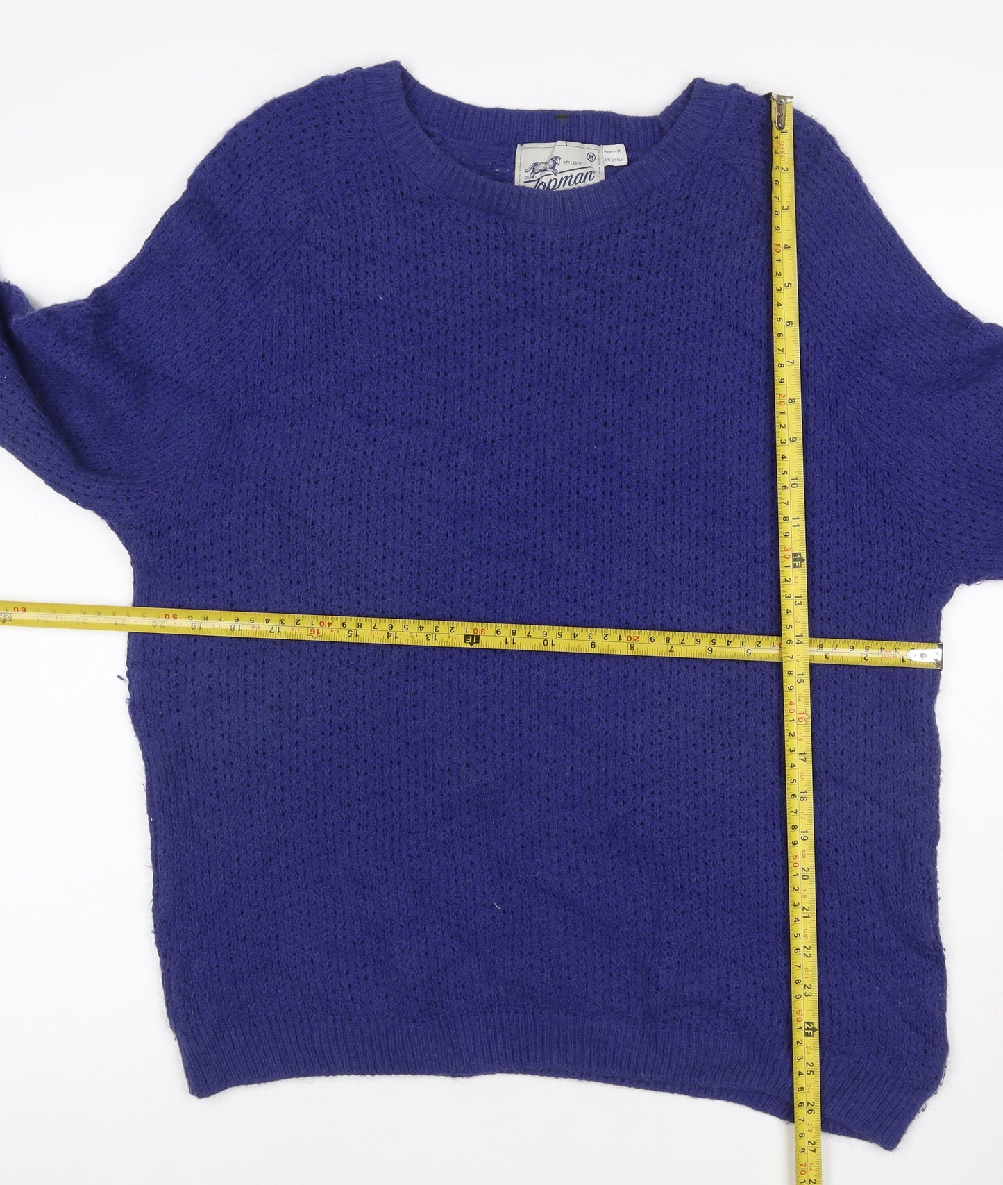 Topman Men Blue M Open-Knit Crew Neck Mohair Blend Jumper