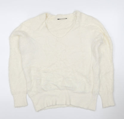 Marks and Spencer Women Ivory M V-Neck Cashmere Knit Pullover Jumper