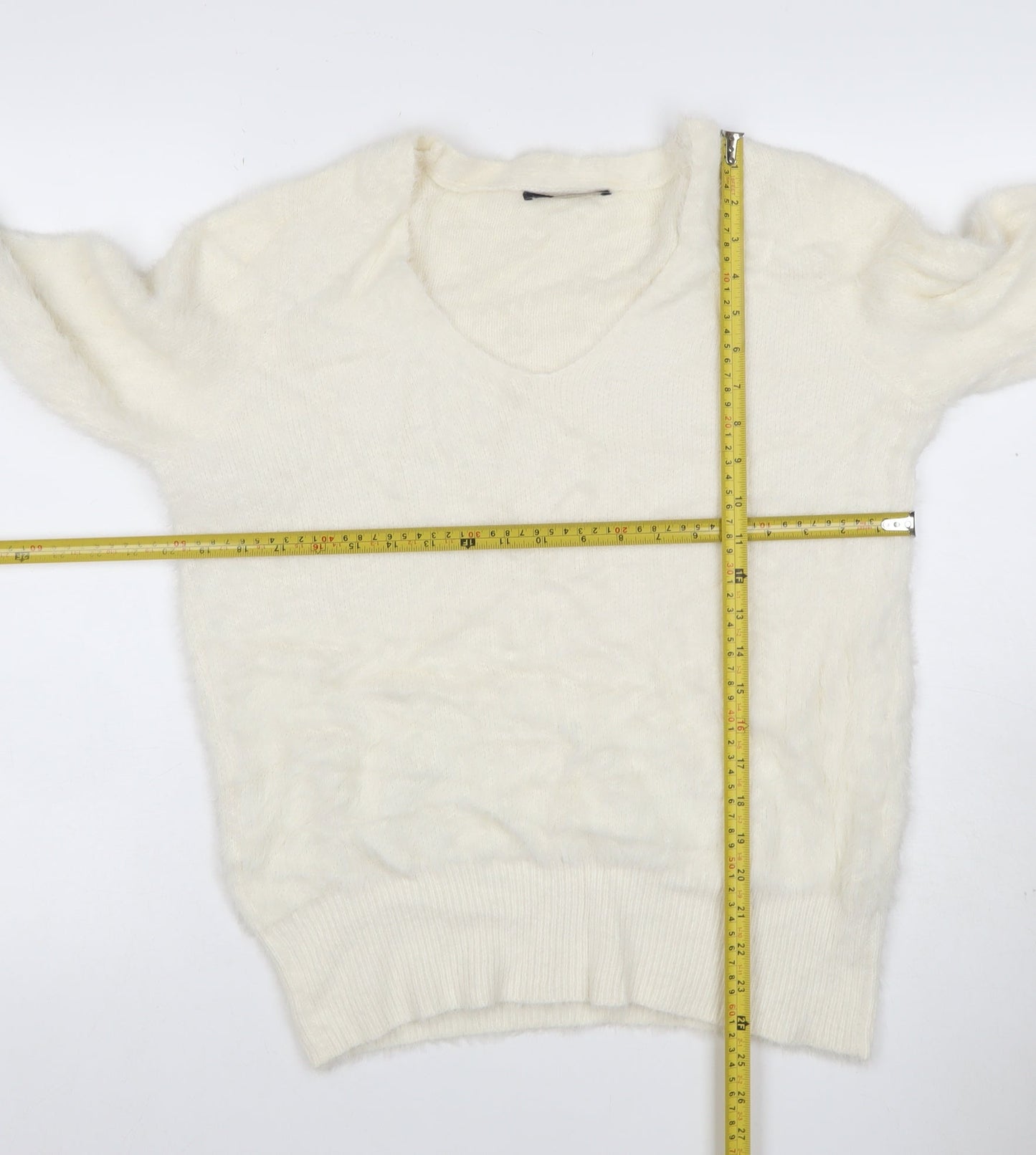 Marks and Spencer Women Ivory M V-Neck Cashmere Knit Pullover Jumper