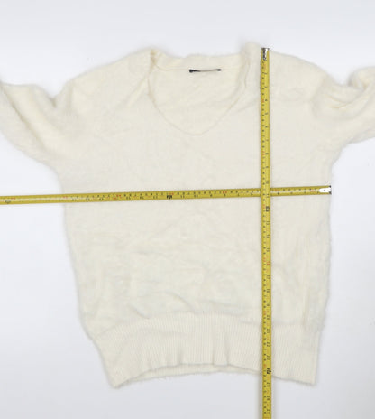 Marks and Spencer Women Ivory M V-Neck Cashmere Knit Pullover Jumper