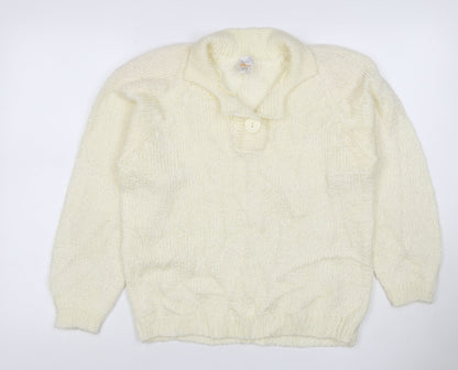 Etam Women’s Ivory Size 10 Chunky Knit Collared Henley Jumper