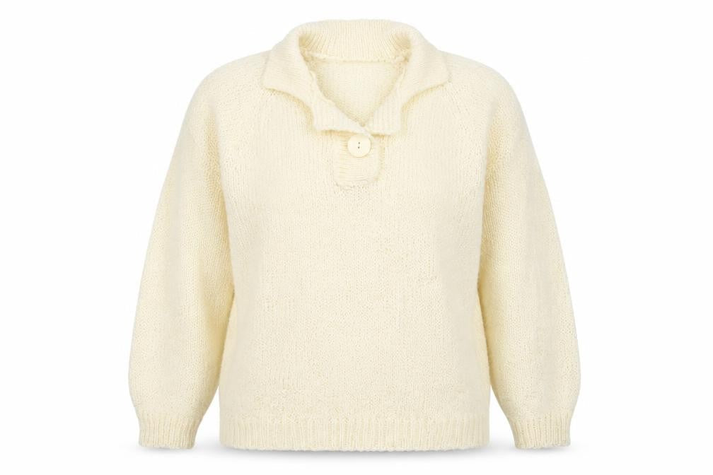 Etam Women’s Ivory Size 10 Chunky Knit Collared Henley Jumper
