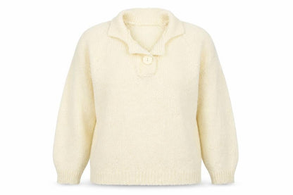 Etam Women’s Ivory Size 10 Chunky Knit Collared Henley Jumper