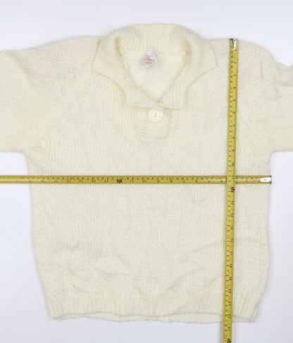 Etam Women’s Ivory Size 10 Chunky Knit Collared Henley Jumper