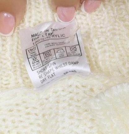Etam Women’s Ivory Size 10 Chunky Knit Collared Henley Jumper
