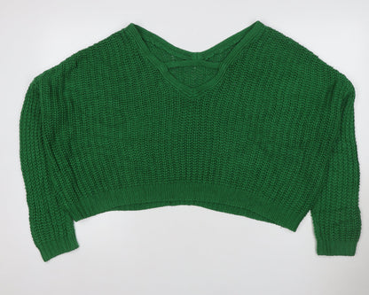 Urban Outfitters Women Green XS Chunky Knit V-Neck Cropped Pullover Jumper