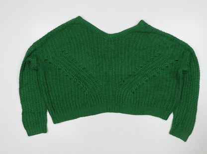 Urban Outfitters Women Green XS Chunky Knit V-Neck Cropped Pullover Jumper