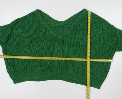 Urban Outfitters Women Green XS Chunky Knit V-Neck Cropped Pullover Jumper
