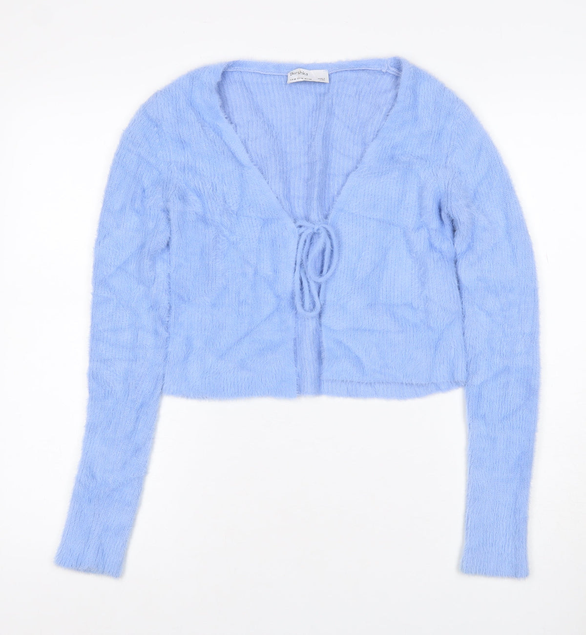 Bershka Women’s Blue M Cable-Knit Tie Front Wrap Cardigan