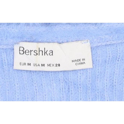 Bershka Women’s Blue M Cable-Knit Tie Front Wrap Cardigan