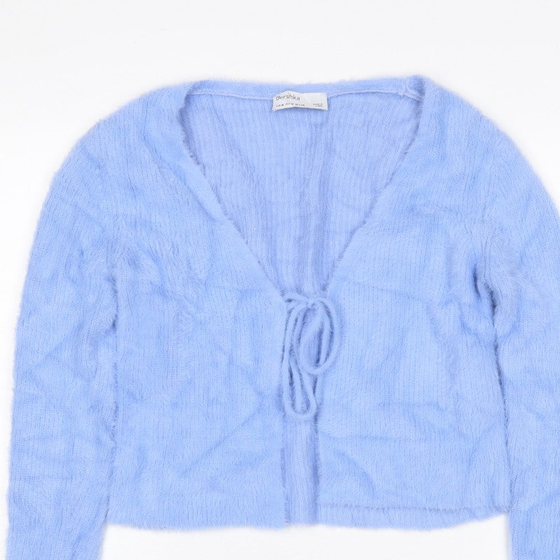 Bershka Women’s Blue M Cable-Knit Tie Front Wrap Cardigan