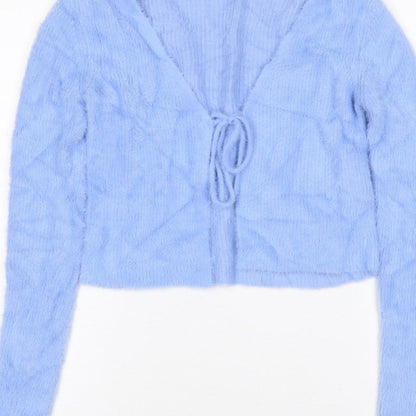Bershka Women’s Blue M Cable-Knit Tie Front Wrap Cardigan