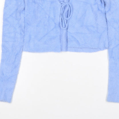 Bershka Women’s Blue M Cable-Knit Tie Front Wrap Cardigan
