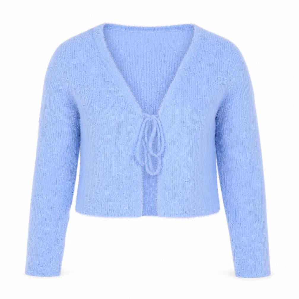 Bershka Women’s Blue M Cable-Knit Tie Front Wrap Cardigan