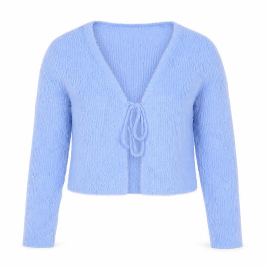 Bershka Women’s Blue M Cable-Knit Tie Front Wrap Cardigan