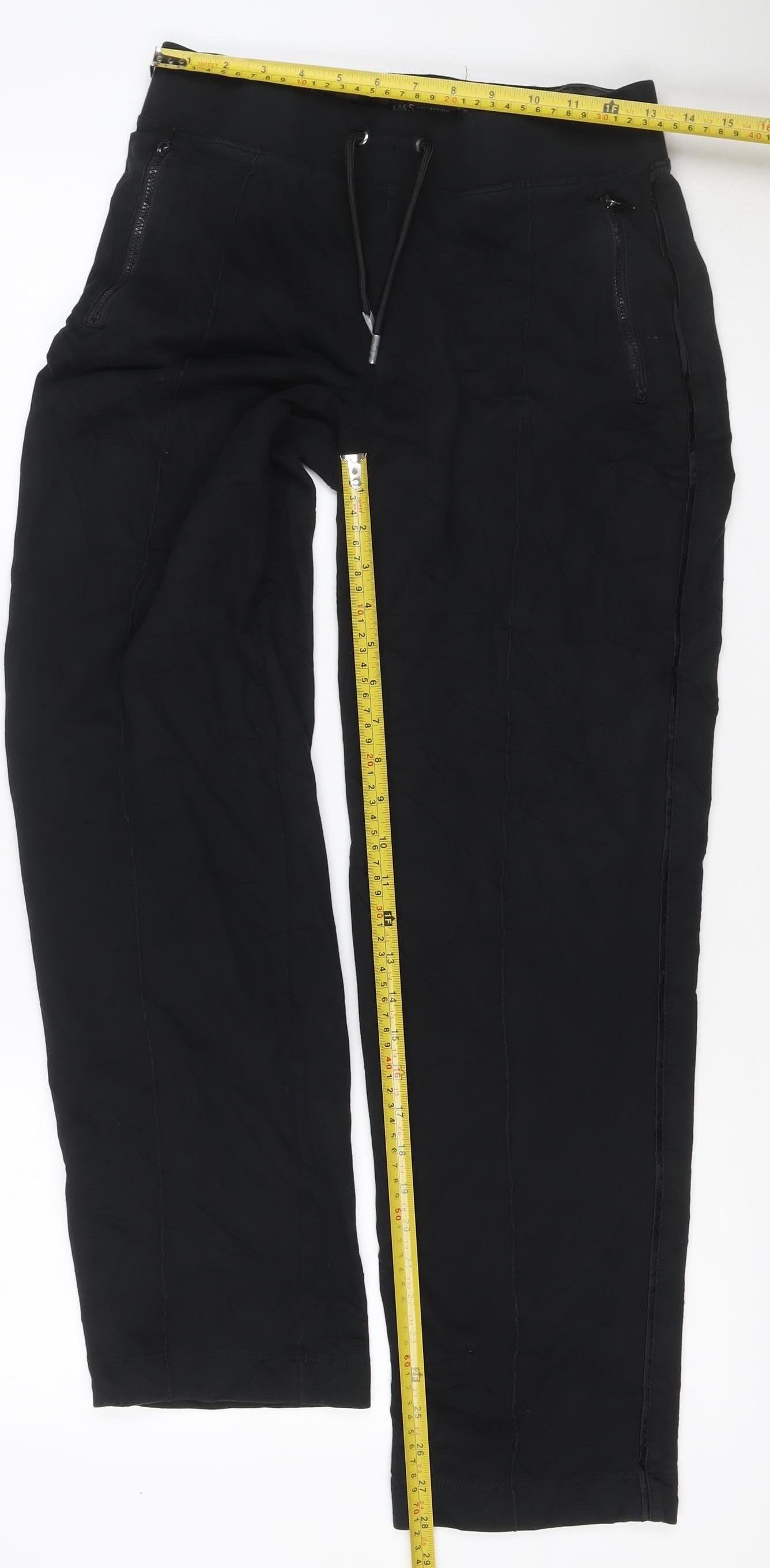 Marks & Spencer Women’s Black Size 10 Short Drawstring Zip Pocket Trousers
