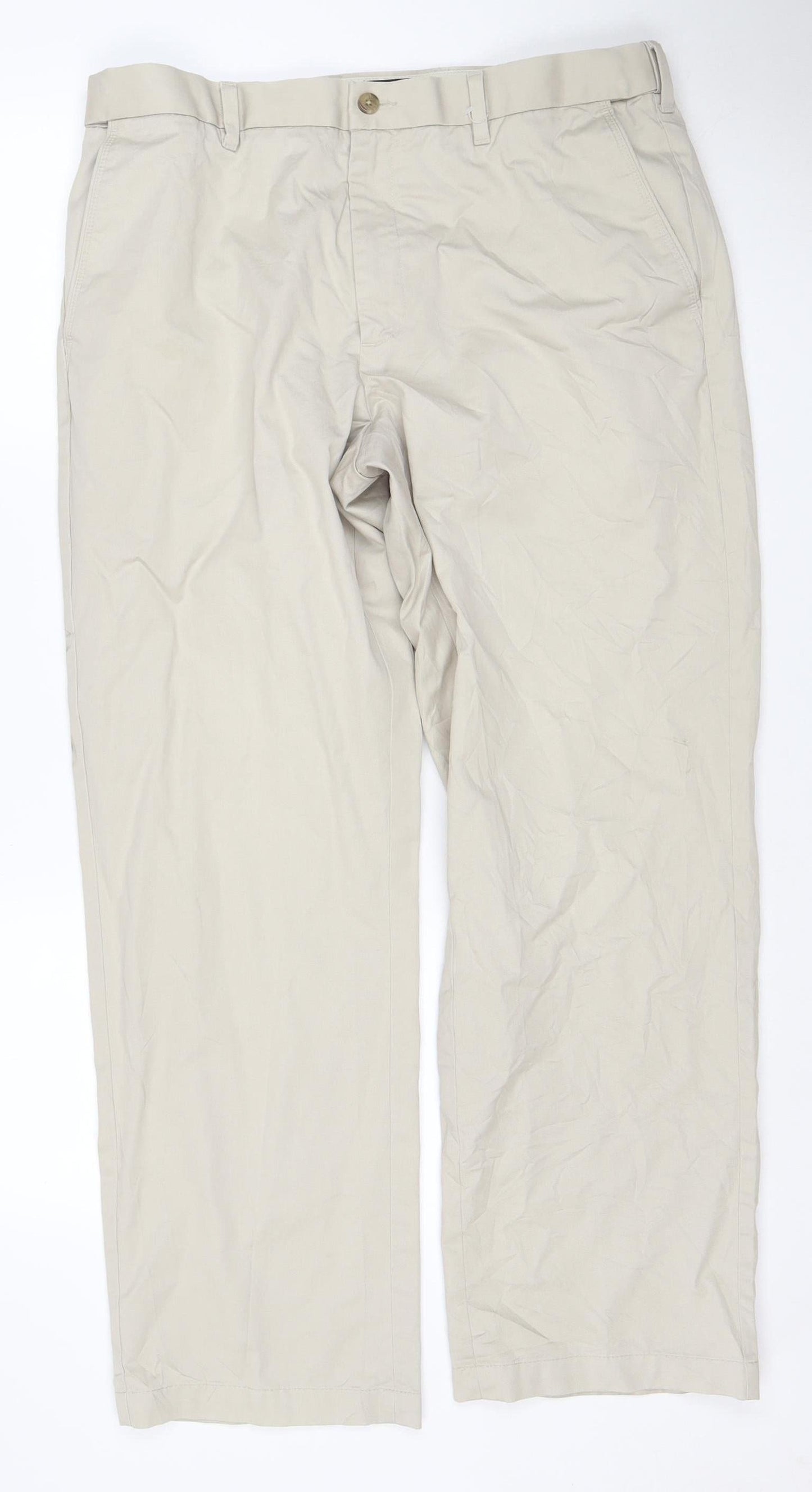 Marks and Spencer Men Beige 36W 31L Blue Harbour Cotton Chino Trousers