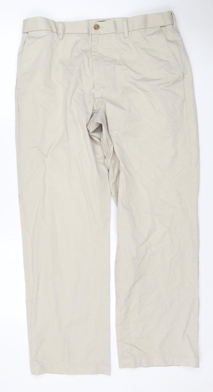 Marks and Spencer Men Beige 36W 31L Blue Harbour Cotton Chino Trousers