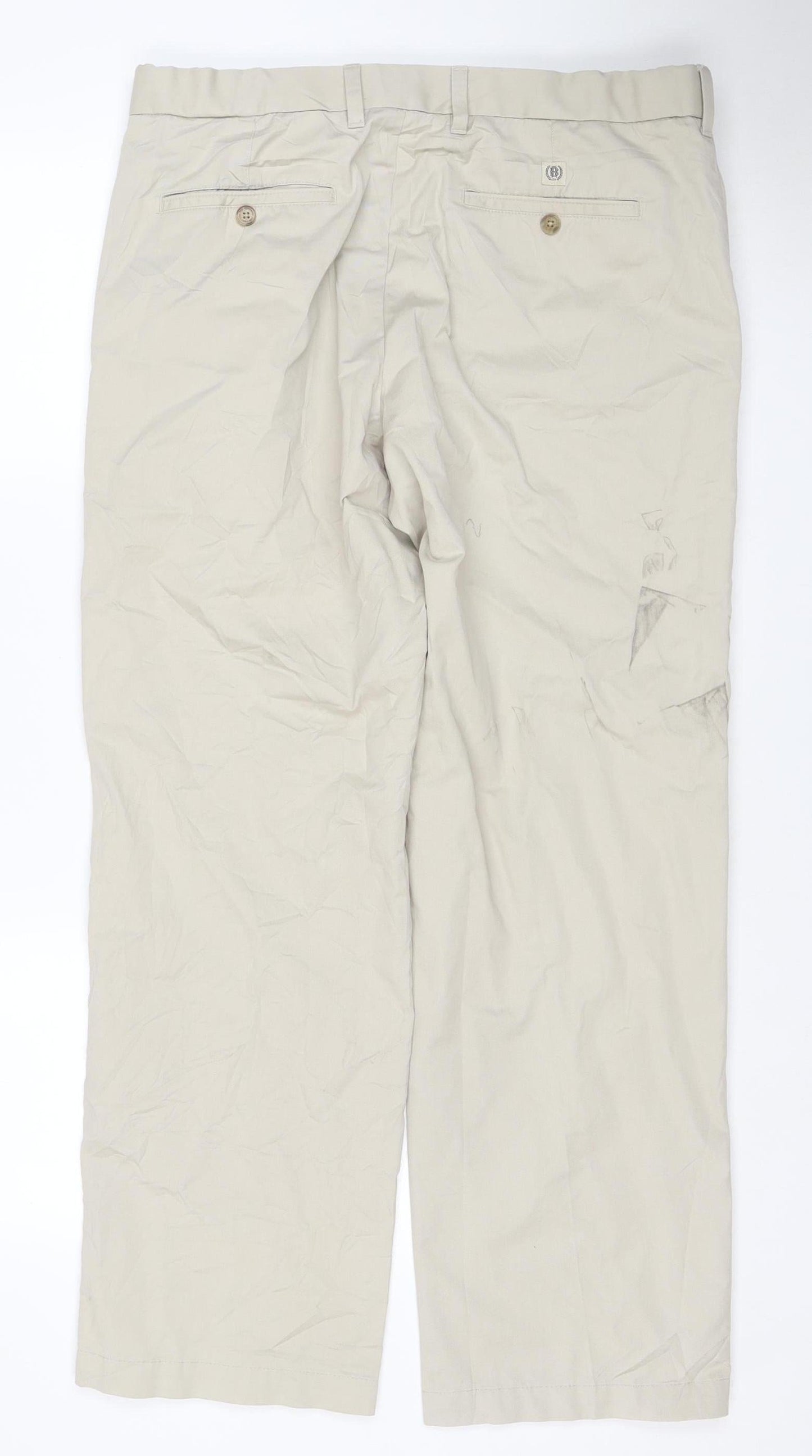 Marks and Spencer Men Beige 36W 31L Blue Harbour Cotton Chino Trousers