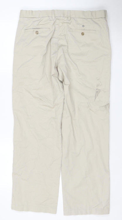 Marks and Spencer Men Beige 36W 31L Blue Harbour Cotton Chino Trousers