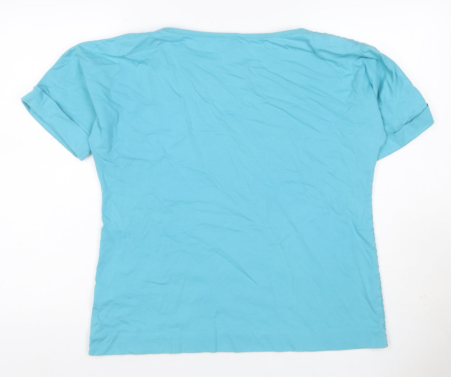 Jaeger Women Blue L Cotton Broderie Anglaise Short Sleeve T-Shirt