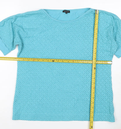 Jaeger Women Blue L Cotton Broderie Anglaise Short Sleeve T-Shirt