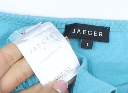 Jaeger Women Blue L Cotton Broderie Anglaise Short Sleeve T-Shirt
