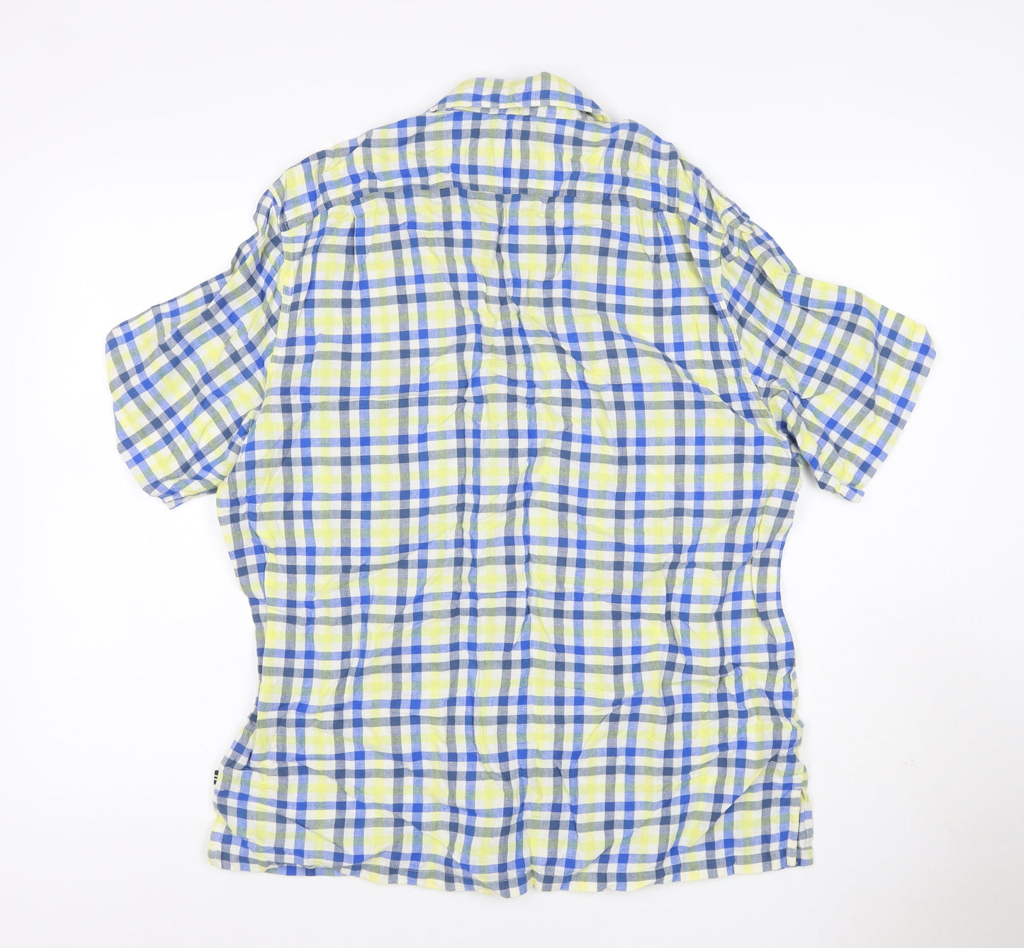 Nautica Men’s XL Blue Yellow Check Linen Cotton Button-Down Shirt