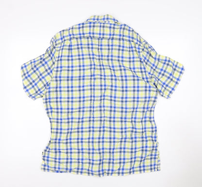 Nautica Men’s XL Blue Yellow Check Linen Cotton Button-Down Shirt