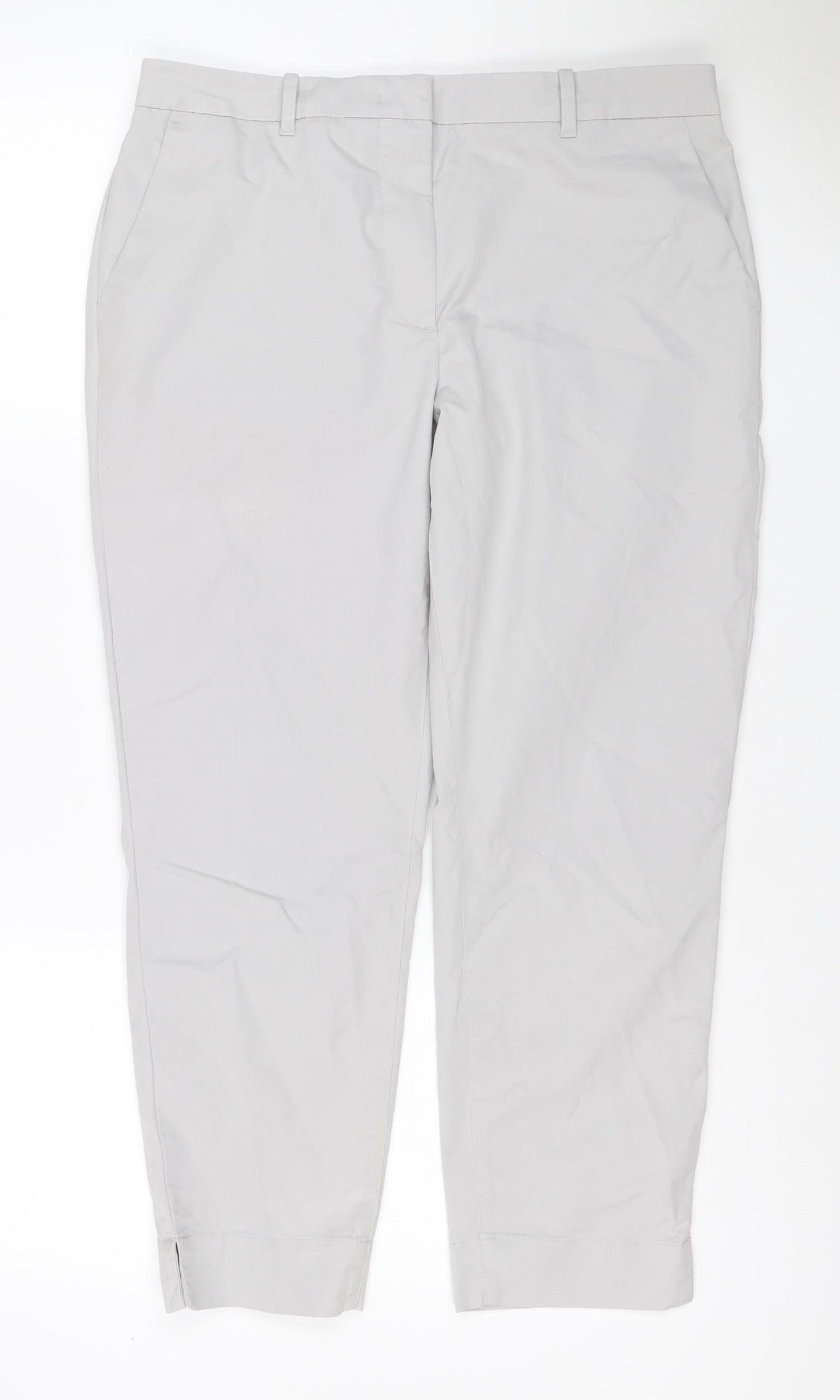 M&S Collection Women White Size 12 Straight Leg Cotton Blend Trousers