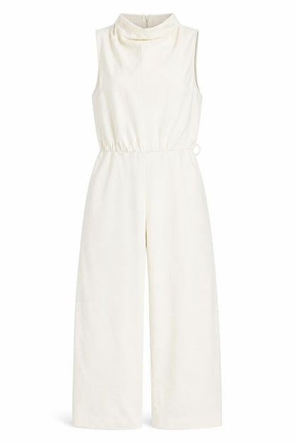 Zara Women Ivory UK 12 Sleeveless Wide-Leg Stretch Jumpsuit