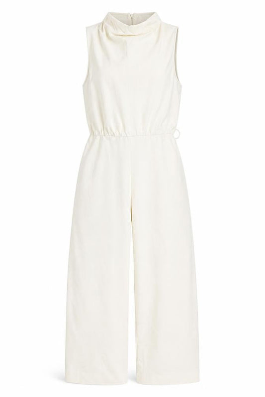 Zara Women Ivory UK 12 Sleeveless Wide-Leg Stretch Jumpsuit