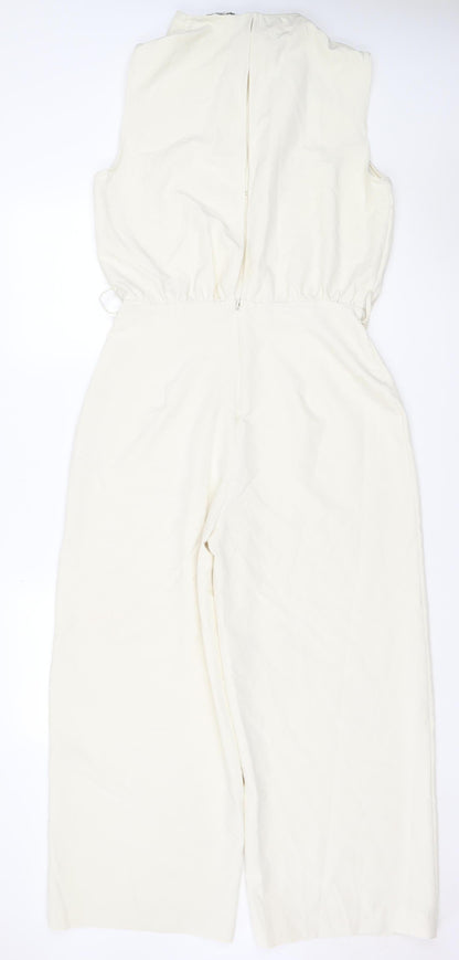 Zara Women Ivory UK 12 Sleeveless Wide-Leg Stretch Jumpsuit