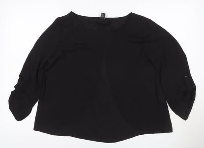 Forever 21 Women Black L Roll Tab Sleeve Polyester Blouse