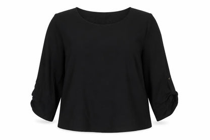 Forever 21 Women Black L Roll Tab Sleeve Polyester Blouse